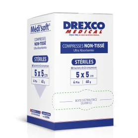 Compresses stériles non tissées 4 plis MEDICLINIC boîte 100