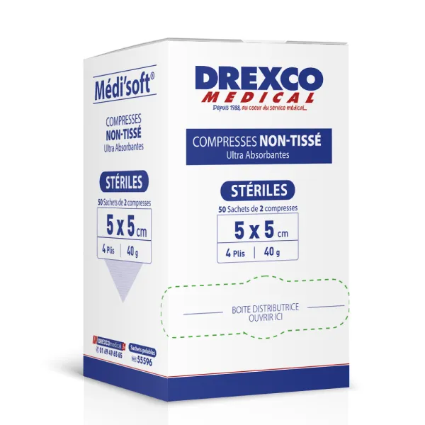 Compresses stériles non tissées 4 plis MEDICLINIC boîte 100