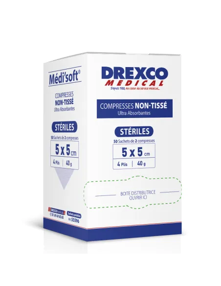 Compresses stériles non tissées 4 plis MEDICLINIC boîte 100