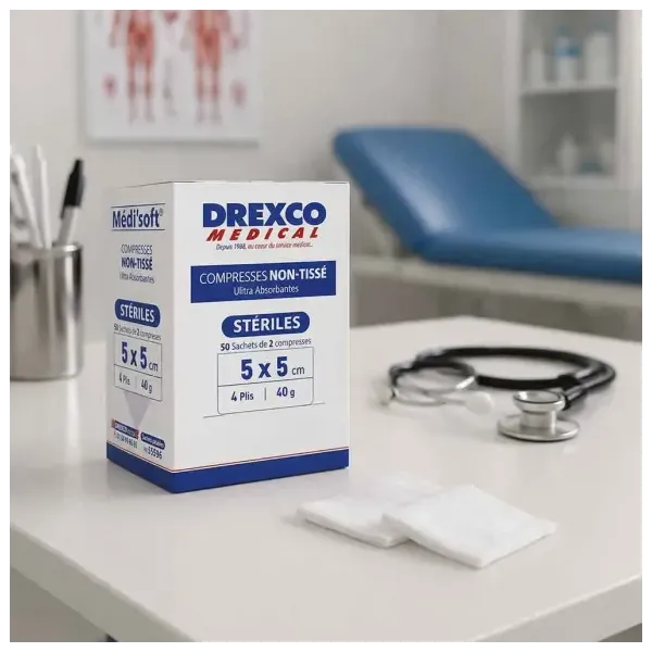 Compresses stériles non tissées 4 plis MEDICLINIC boîte 100