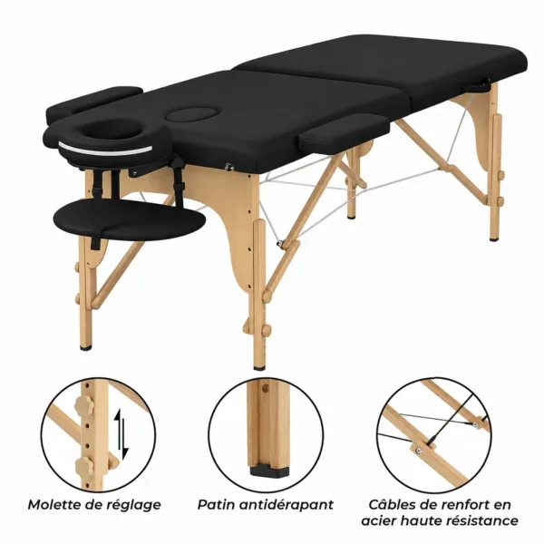 TABLE DE MASSAGE PLIANTE NOIR BOIS - ALPHA WOOD