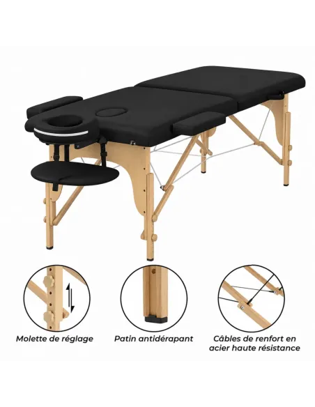 TABLE DE MASSAGE PLIANTE NOIR BOIS - ALPHA WOOD