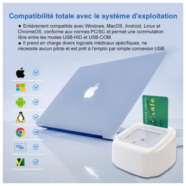 Lecteur carte Vitale Connect A800 USB bi-fente 4-en-1