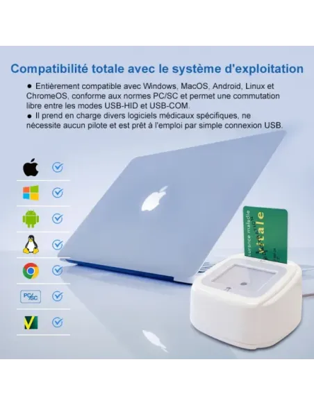 Lecteur carte Vitale Connect A800 USB bi-fente 4-en-1