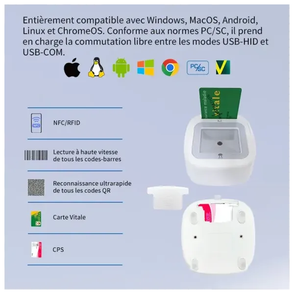 Lecteur carte Vitale Connect A800 USB bi-fente 4-en-1