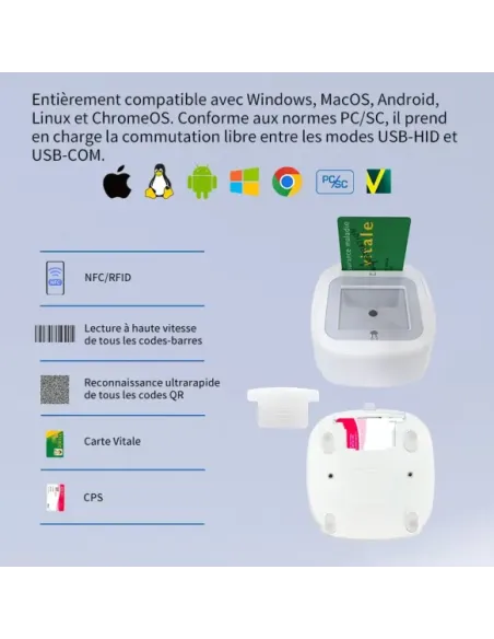 Lecteur carte Vitale Connect A800 USB bi-fente 4-en-1