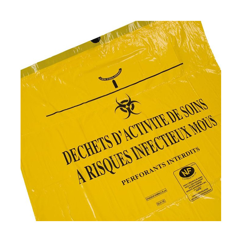 Sacs à déchets DASRI à liens coulissants à plat