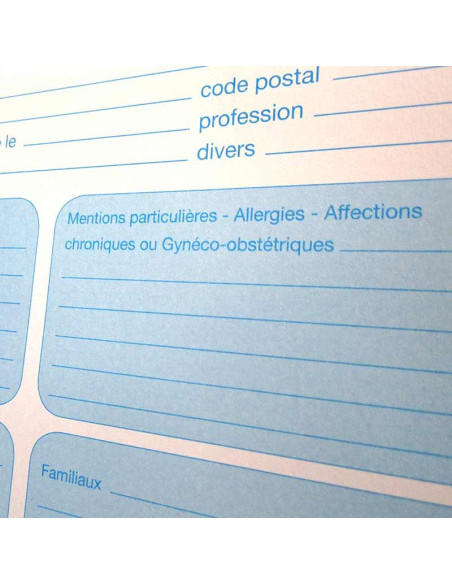 Fiches médicales 3 volets paquet de 250 fiches