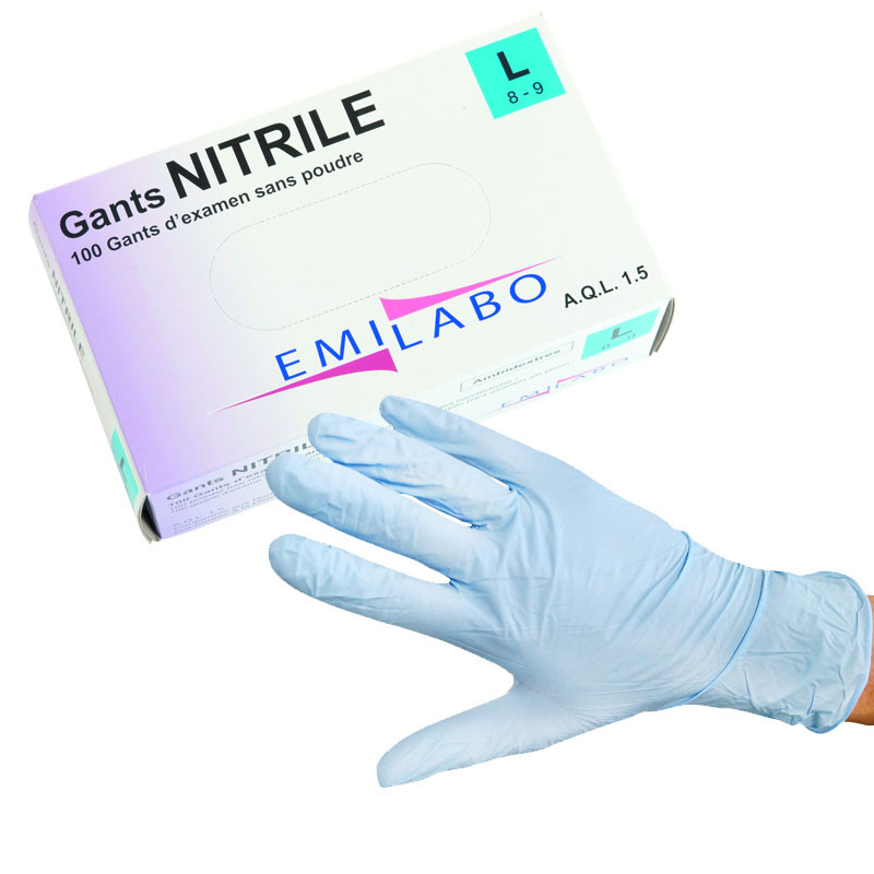 Gants Nitrile Non Poudrés Bleu Taille S 6/7