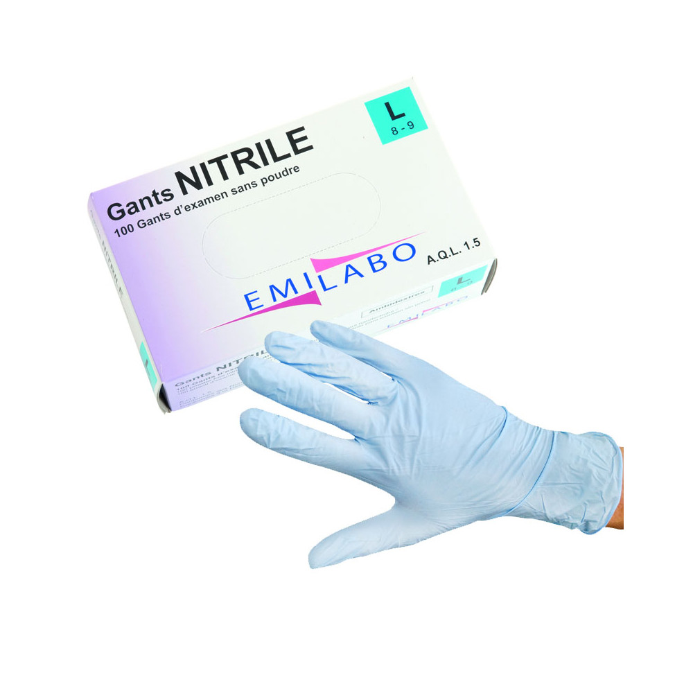 Gants jetables nitrile G.Touch bleu hygiène Taille des gants L