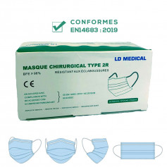 Masques chirurgicaux EN14683:2019 type IIR Boite de 50 emballé en sachet de 10