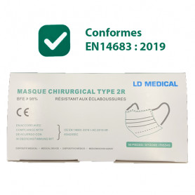 Masques chirurgicaux EN14683:2019 type IIR Boite de 50