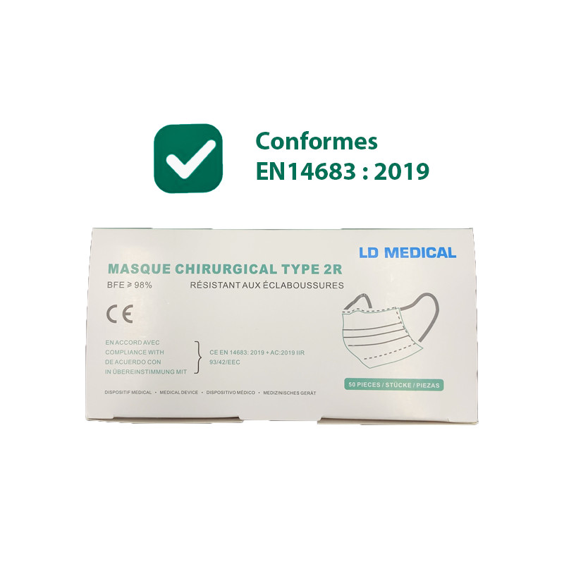 Masques chirurgicaux EN14683:2019 type IIR Boite de 50