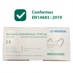 Masques chirurgicaux EN14683:2019 type IIR Boite de 50 emballé en sachet de 10