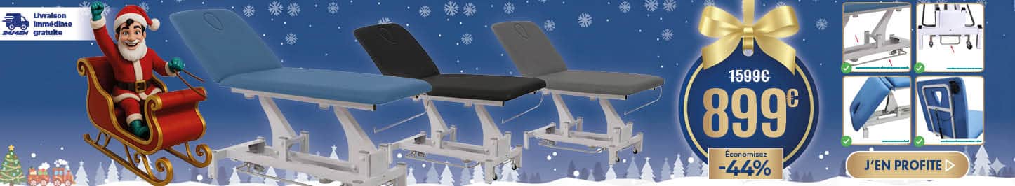 Divan d’examen électrique 3 coloris au choix – Table médicale ergonomique avec garantie 2 ans, idéale pour cabinets médicaux et paramédicaux.