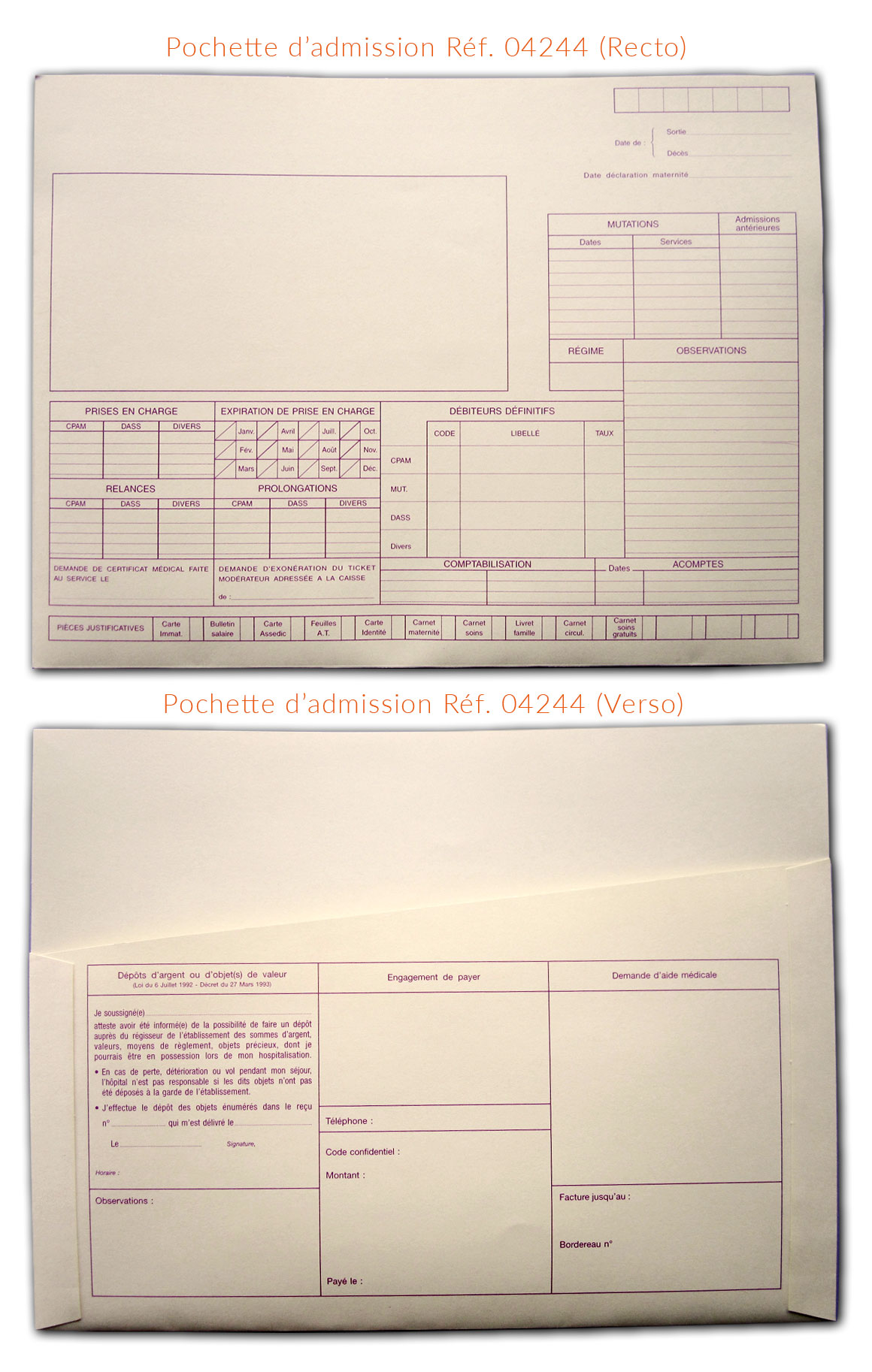 Image de la pochette d'admission pour les patients hospitalisés