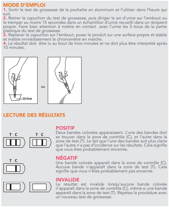 Mode d'emploi test urinaire de grossesse